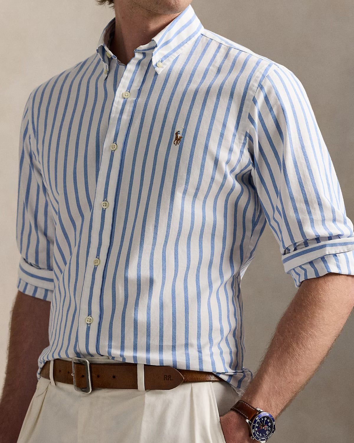 Camisa às riscas Oxford Custom fit